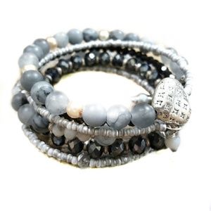 Artisan Shabby Chic 5 Layer Gray Heart Bracelet